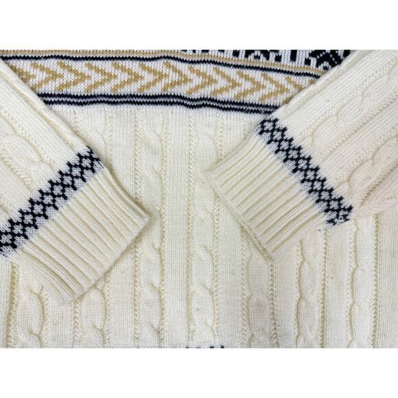 60s JC Penny Classic Styling Sweater The Mens Shop Cream/Blue/Tan Men L Acrylic - Picture 10 of 10